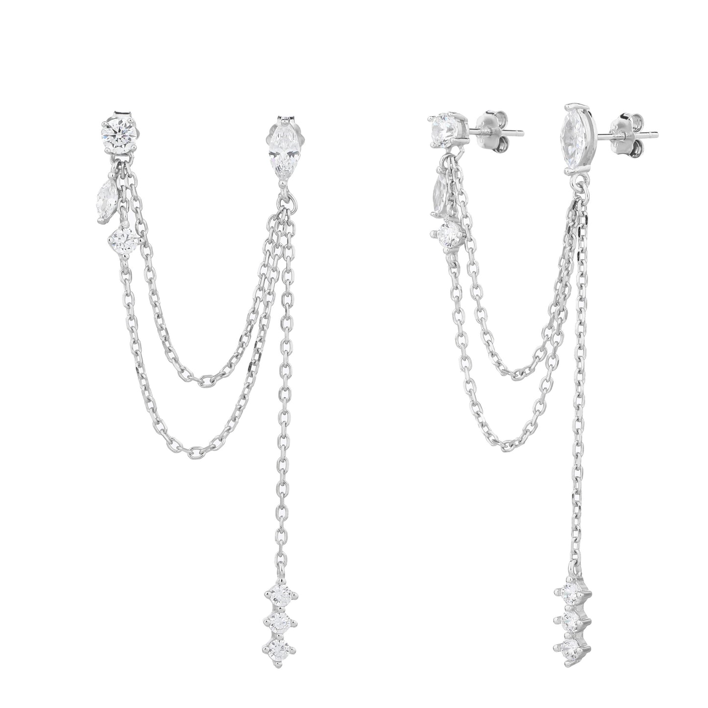 עגילים נופלים כסף 925 משובצים זרקונים