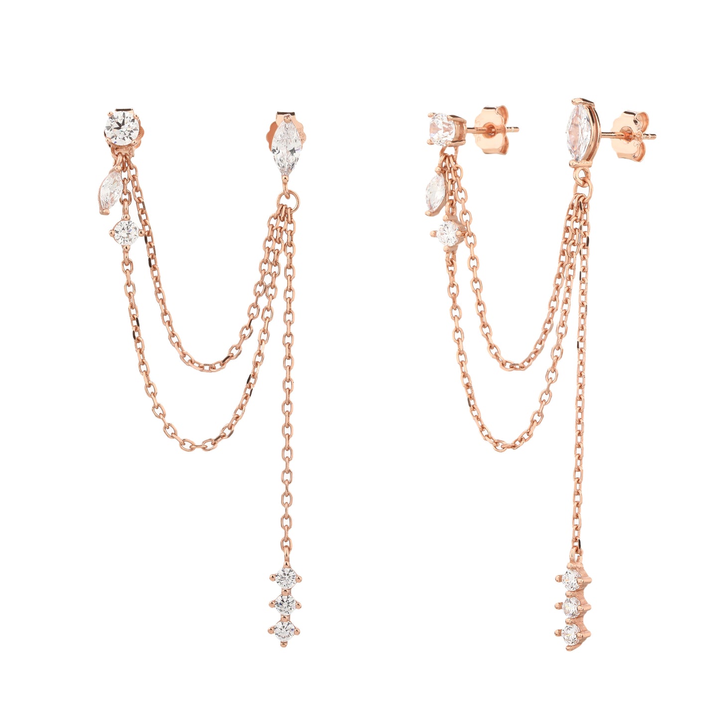 עגיל רוז גולד נופל משובץ זרקונים