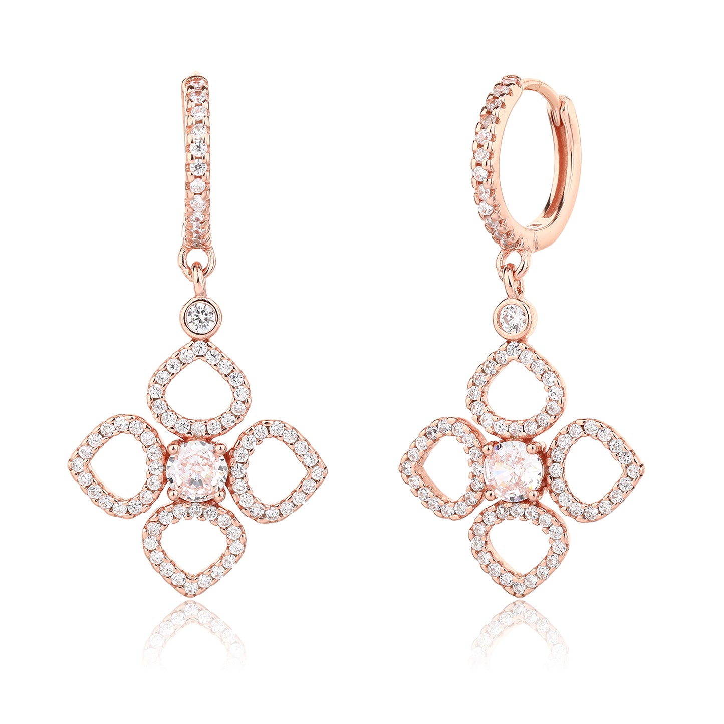 זוג עגילים רוז גולד משובצים זרקונים