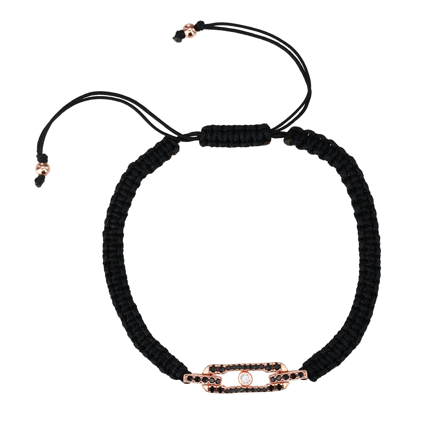 צמיד בד עם תליון רוז גולד משובץ זרקונים