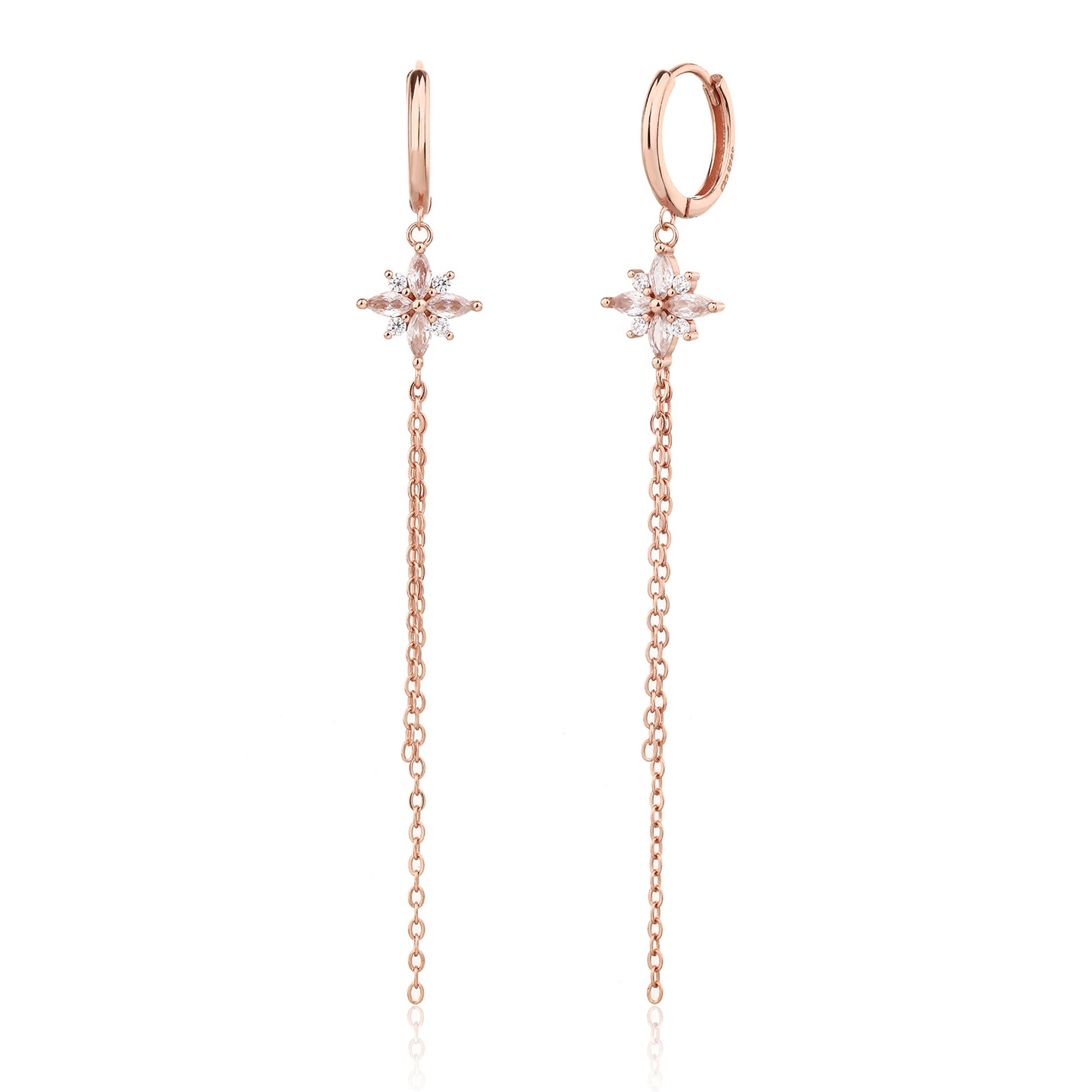 עגילי רוז גולד נופלים משובצים זרקונים