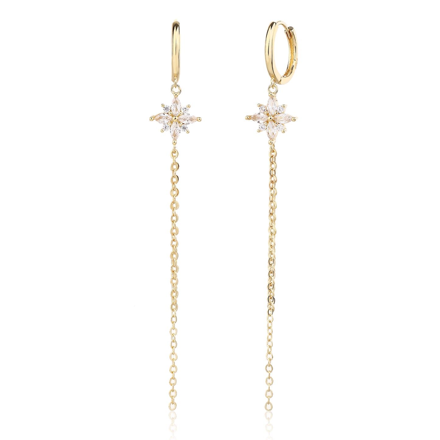 עגילים נופלים מצופים זהב 14K משובצים זרקונים