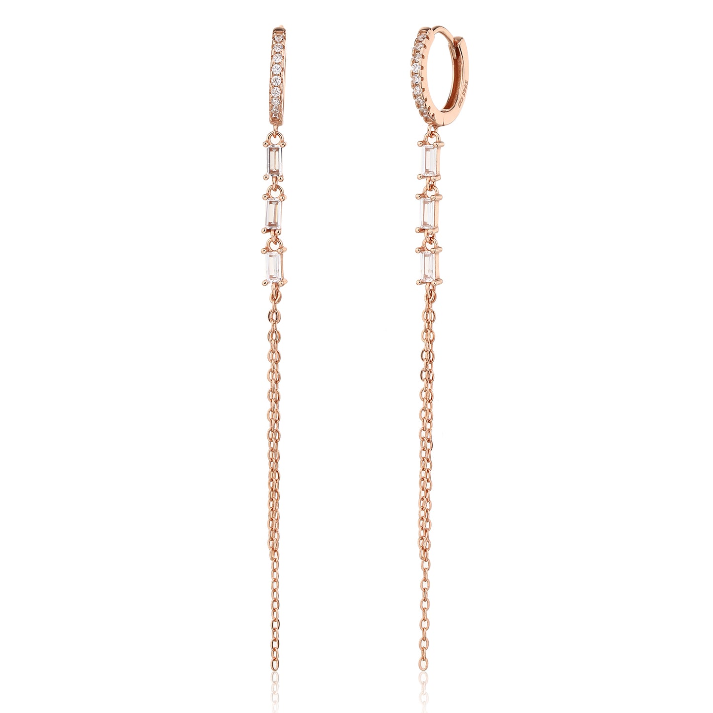 עגילי רוז גולד נופלים משובצים זרקונים