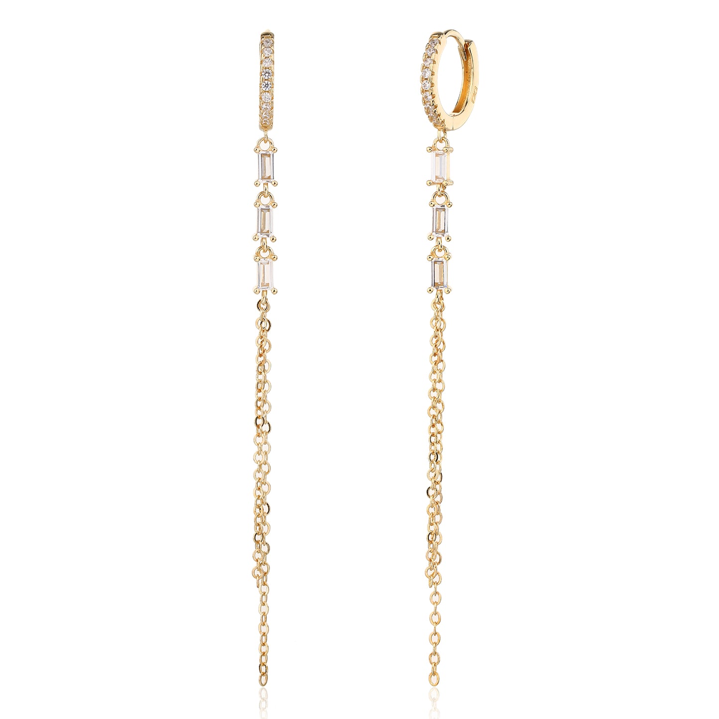 עגילים נופלים מצופים זהב 14K משובצים זרקונים