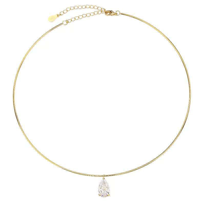 שרשרת קשיחה מצופה זהב 14K משובצת אבן זרקון