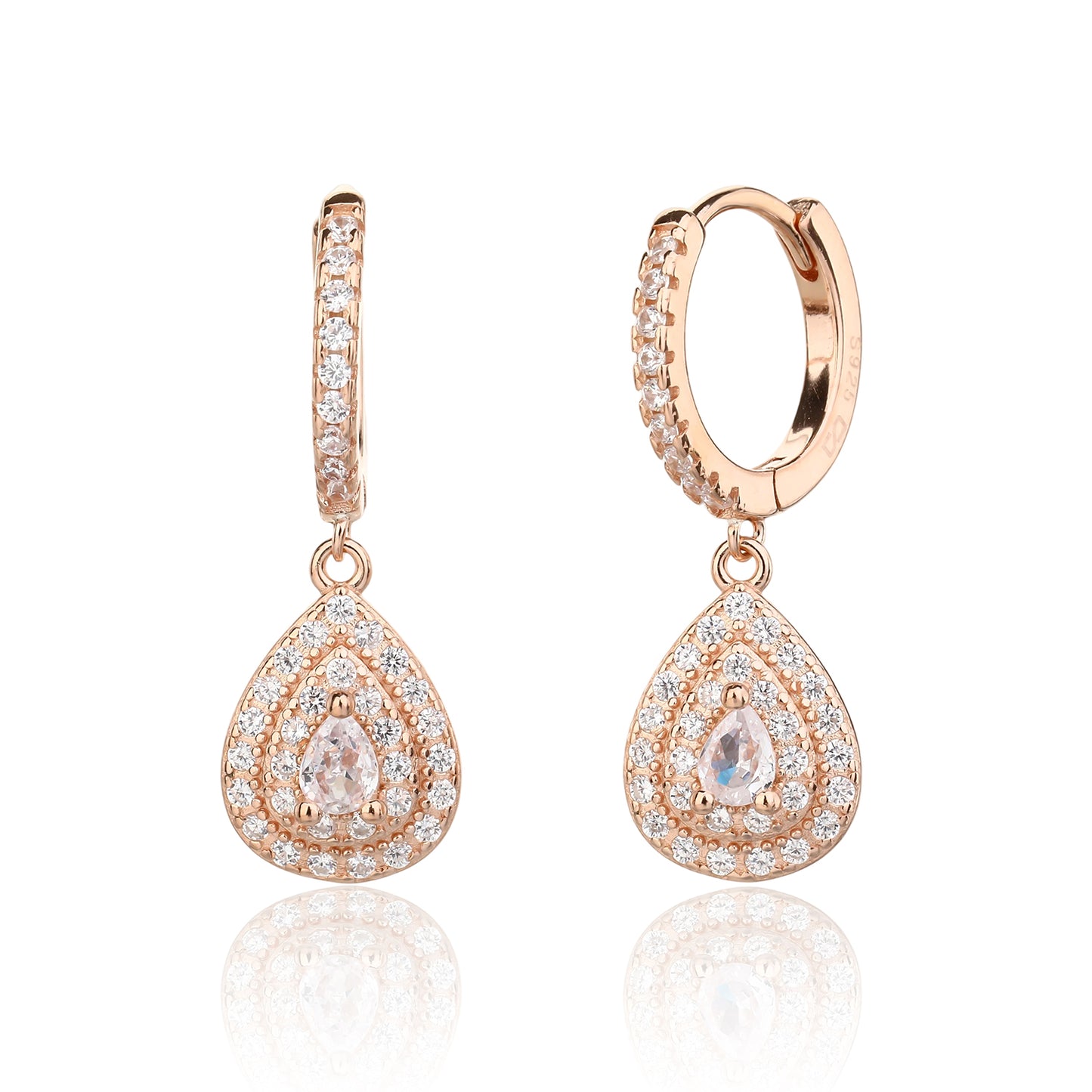 עגילי רוז גולד משובצים זרקונים