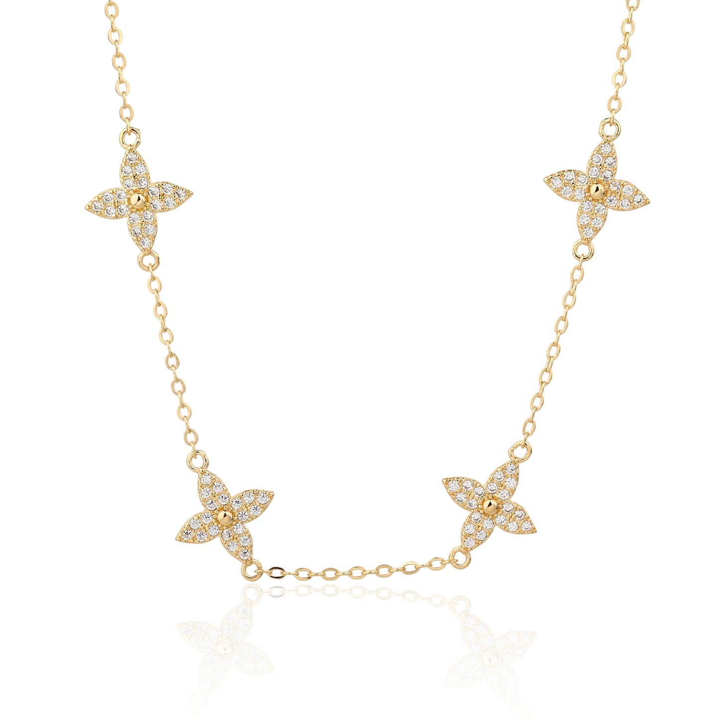 שרשרת צ׳וקר מצופה זהב 14K משובצת זרקונים