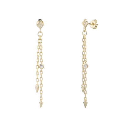 עגיל נופל מצופה 14K משובץ זרקונים