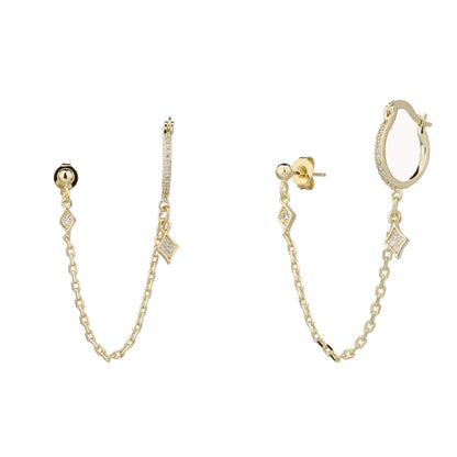 עגיל נופל מצופה 14K משובץ זרקונים