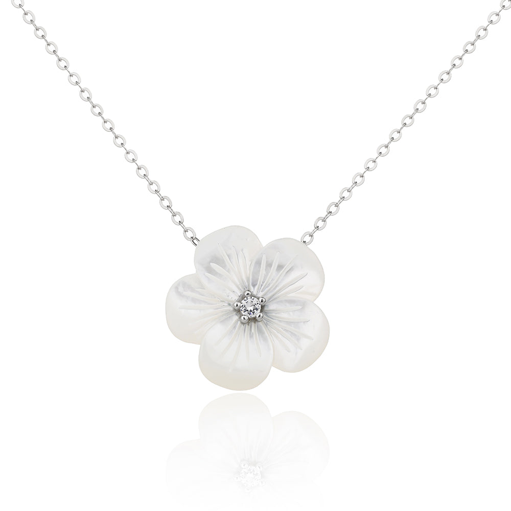 שרשרת פרח כסף 925 משובצת זרקונים