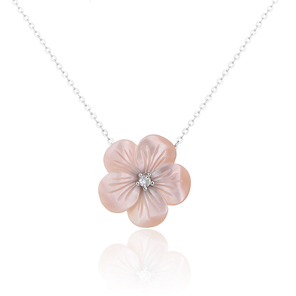 שרשרת פרח כסף 925 משובצת זרקונים