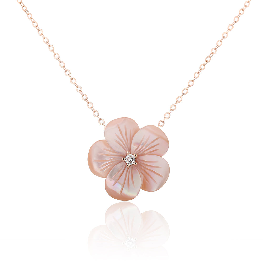 שרשרת פרח רוז גולד משובצת זרקונים