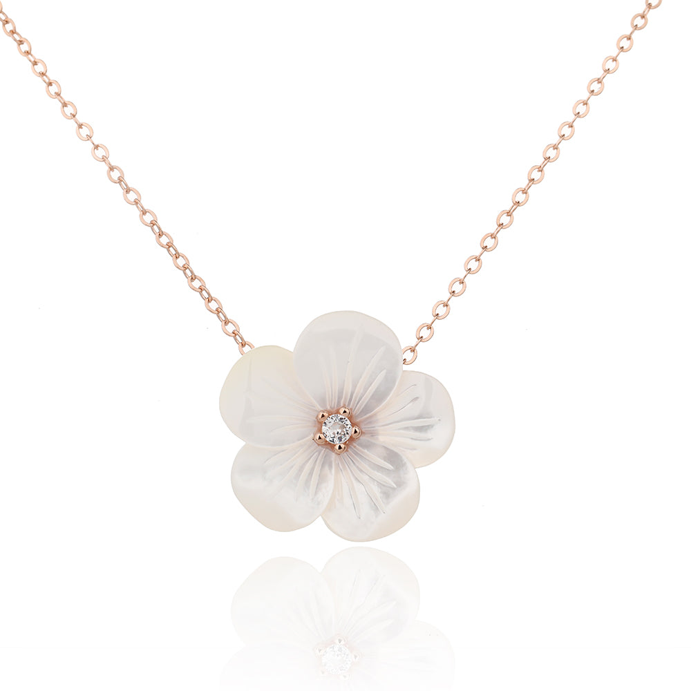 שרשרת פרח רוז גולד משובצת זרקונים