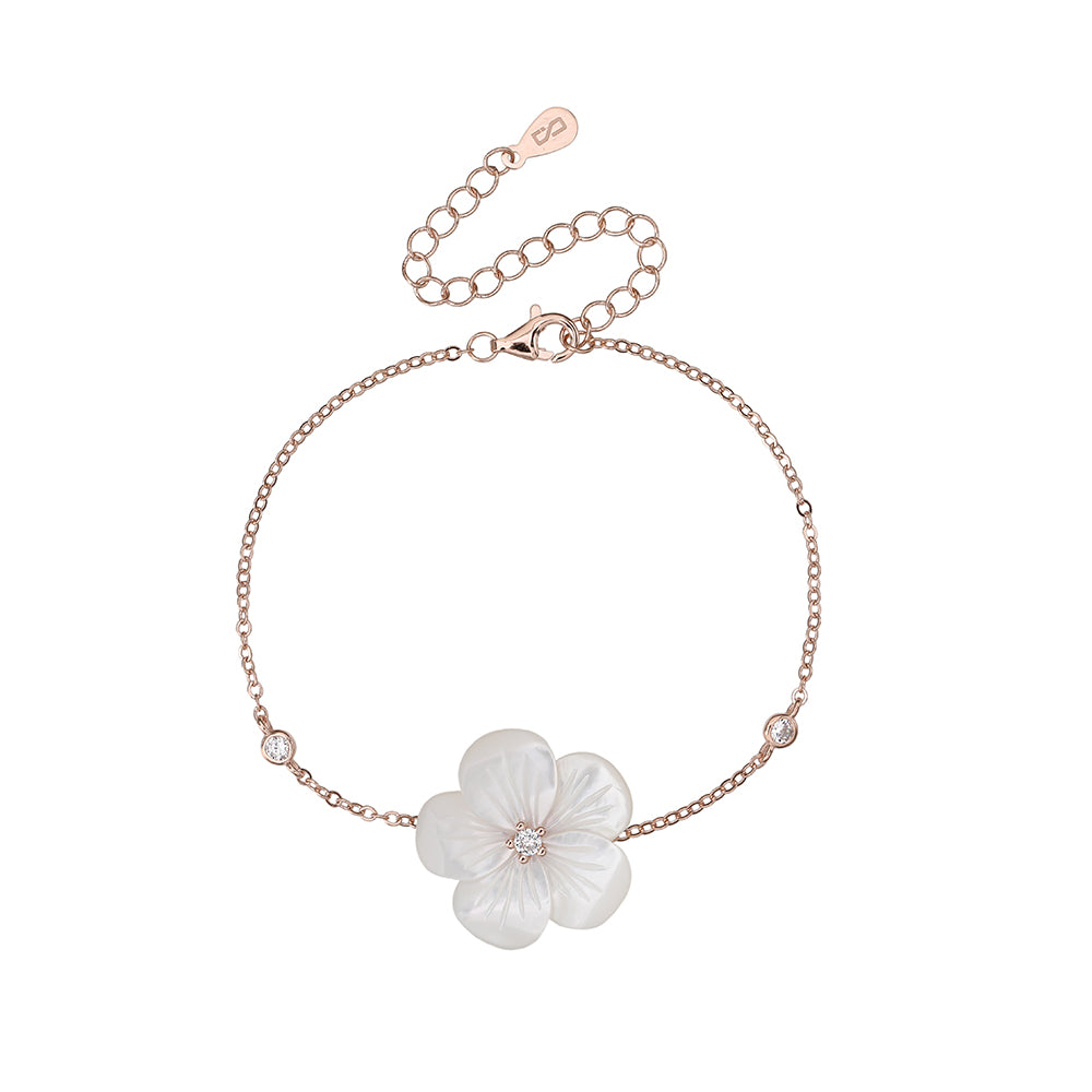 צמיד פרח רוז גולד משובץ זרקונים