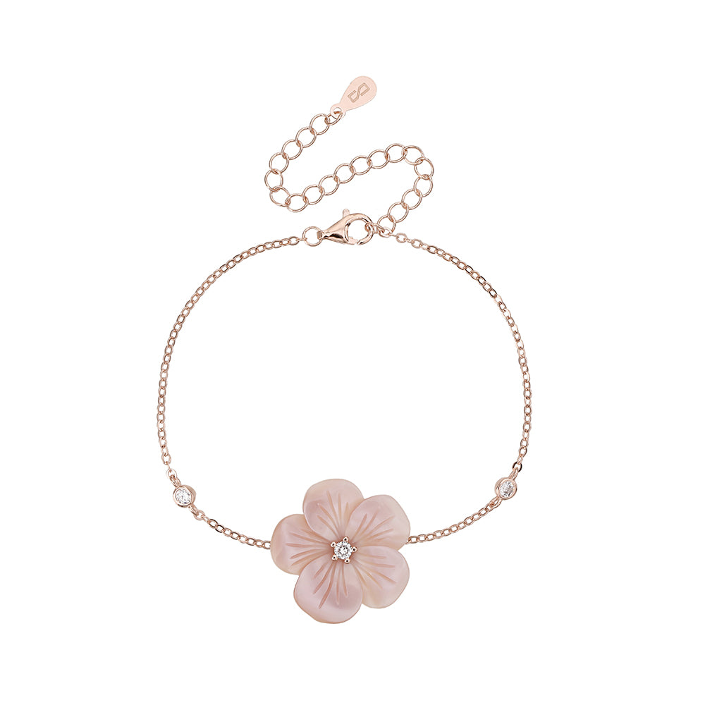 צמיד פרח רוז גולד משובץ זרקונים