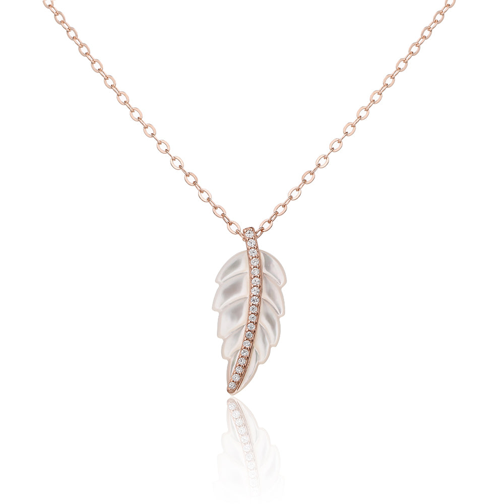 שרשרת נוצה רוז גולד משובצת זרקונים