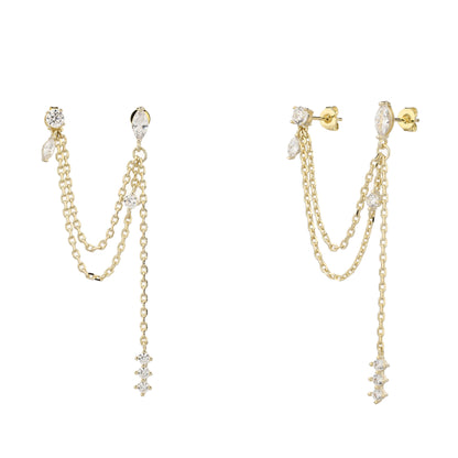 עגיל נופל מצופה 14K משובץ זרקונים