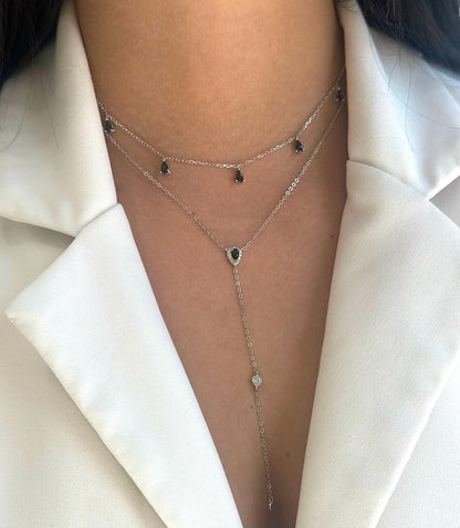 שרשרת כסף נופלת משובצת זרקונים