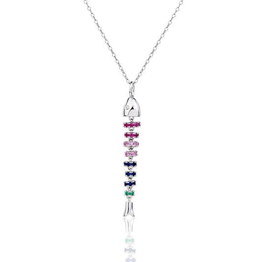 שרשרת צ׳וקר דג כסף 925 משובצת אבני זרקון צבעוניות