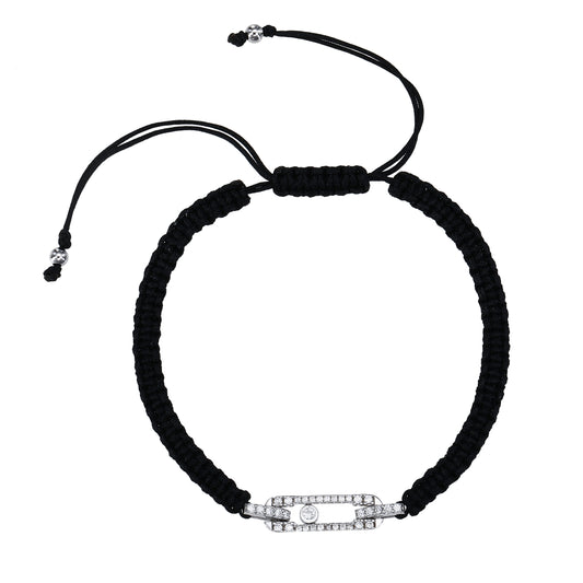 צמיד בד עם תליון כסף 925 משובץ זרקונים