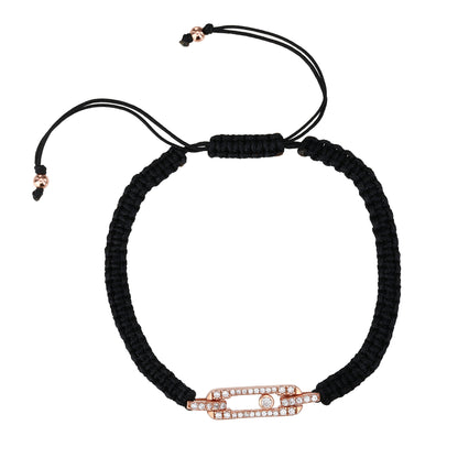 צמיד בד עם תליון רוז גולד משובץ זרקונים