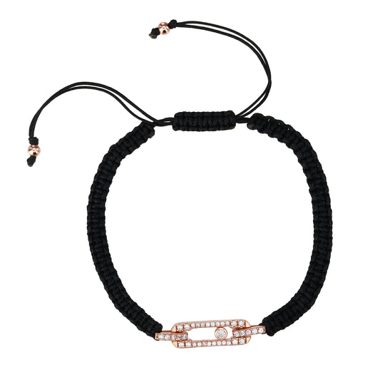 צמיד בד עם תליון רוז גולד משובץ זרקונים