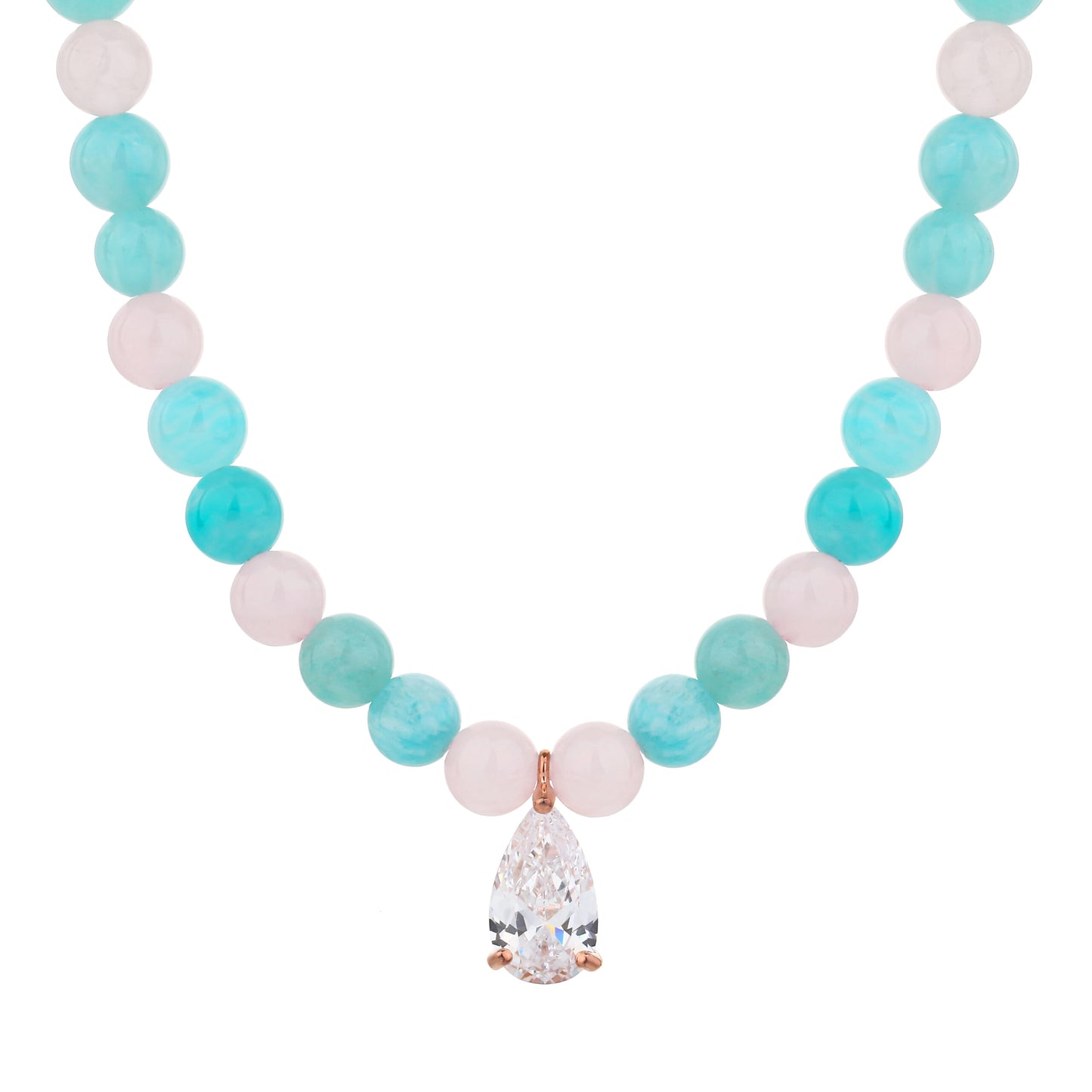 שרשרת רוז גולד פנינה משובצת זרקונים