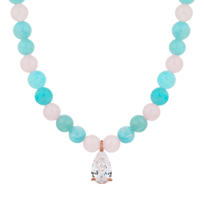 שרשרת רוז גולד פנינה משובצת זרקונים