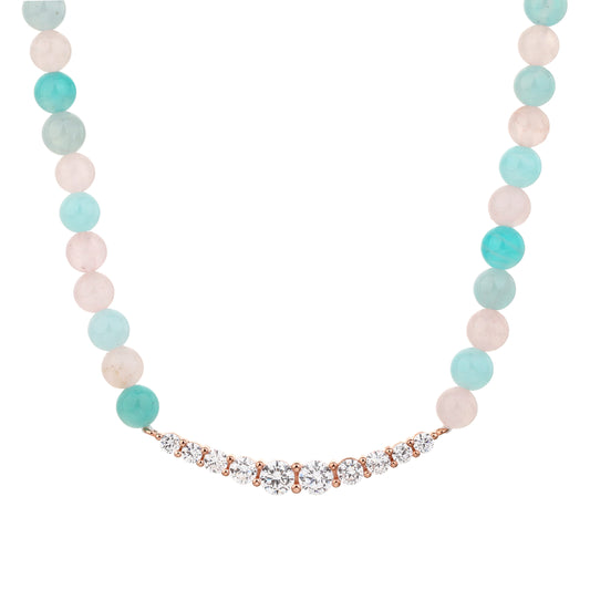 שרשרת רוז גולד פנינה משובצת זרקונים