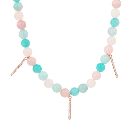 שרשרת רוז גולד פנינה משובצת זרקונים