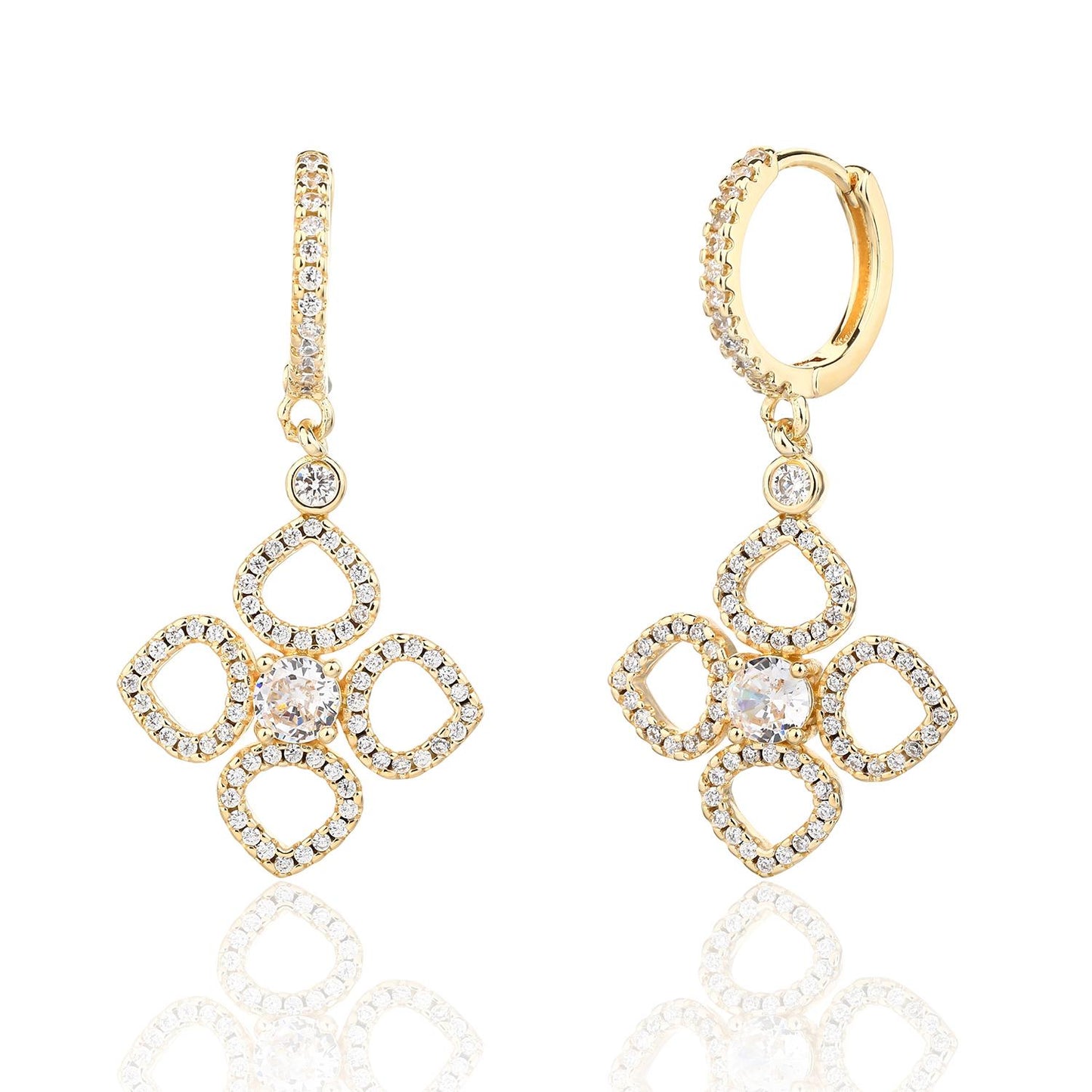 זוג עגילים מצופים זהב 14K משובצים זרקונים