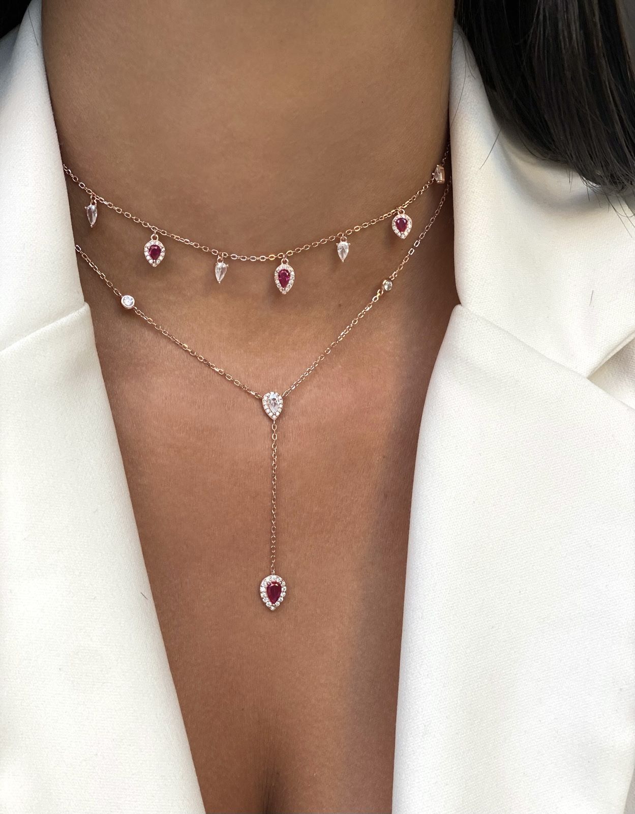 שרשרת צ'וקר רוז גולד משובצת זרקונים